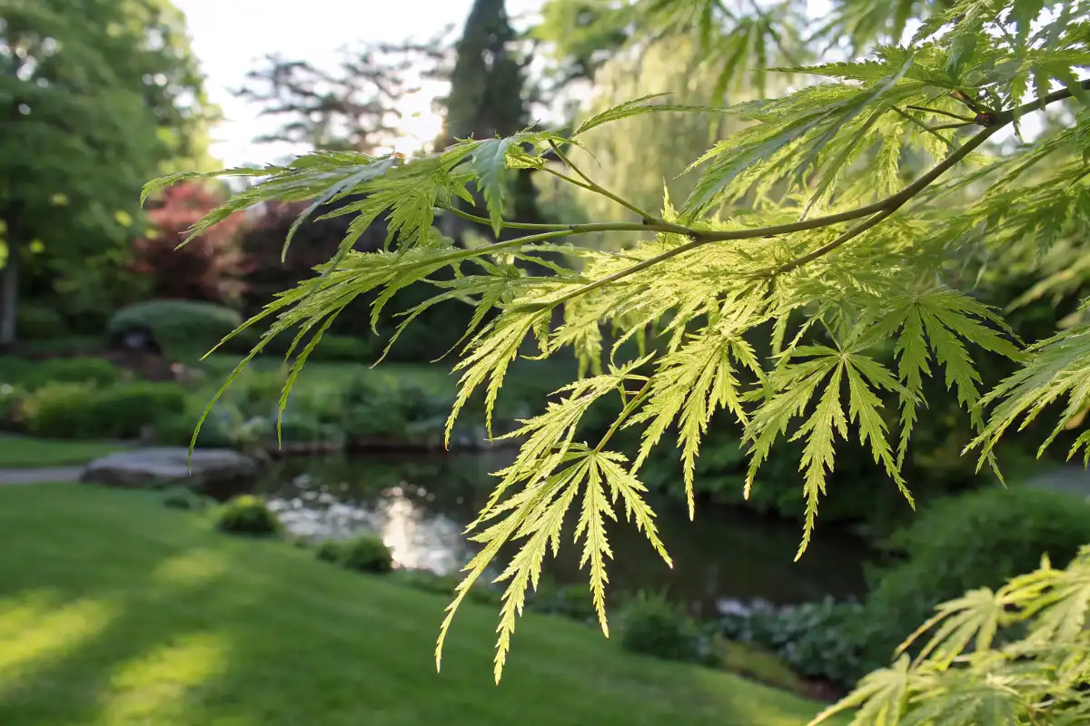 برگ‌های آبشاری افرای ژاپنی سبز