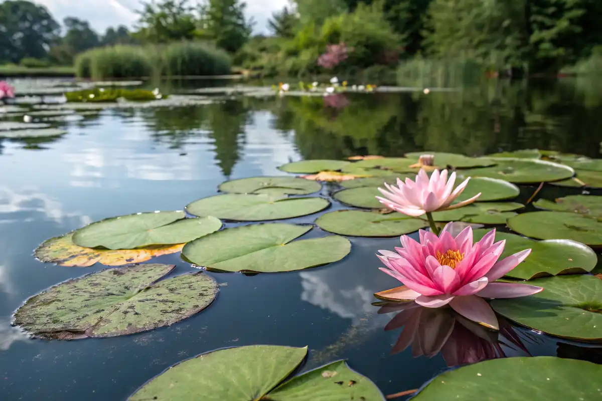 نیلوفر آبی با گل‌های باز