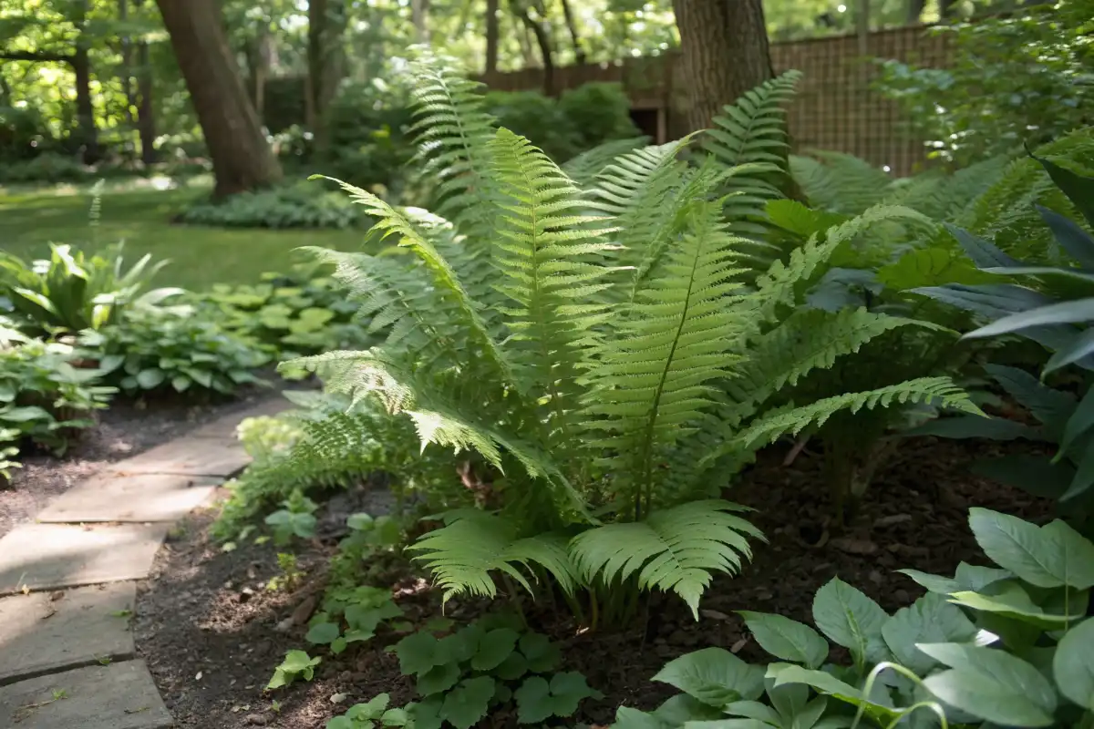 سرخس شاداب در باغچه