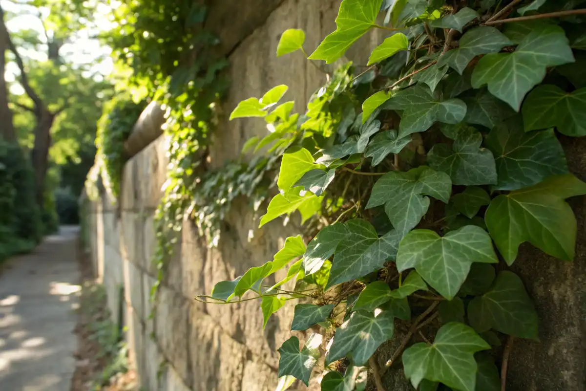 پیچک انگلیسی روی دیوار باغ