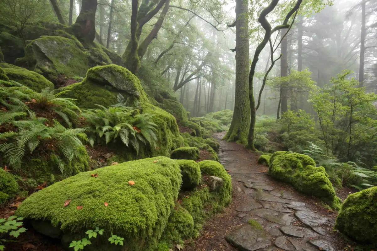 گیاه خزه در جنگل مرطوب
