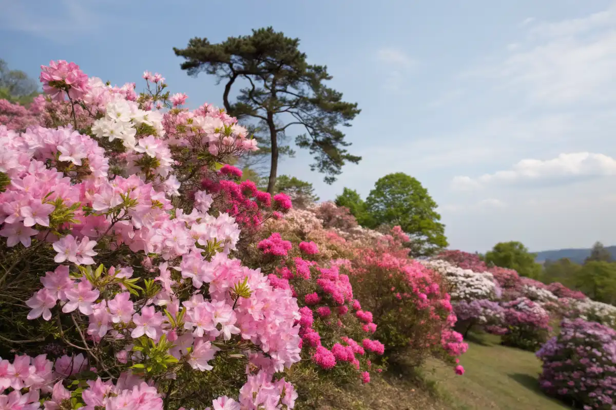 گلدهی آزالیا در بهار