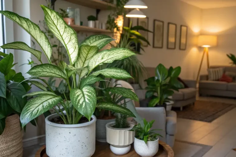 نمایش گیاهان زینتی برگ پهن زیبا مانند دیفن‌باخیا