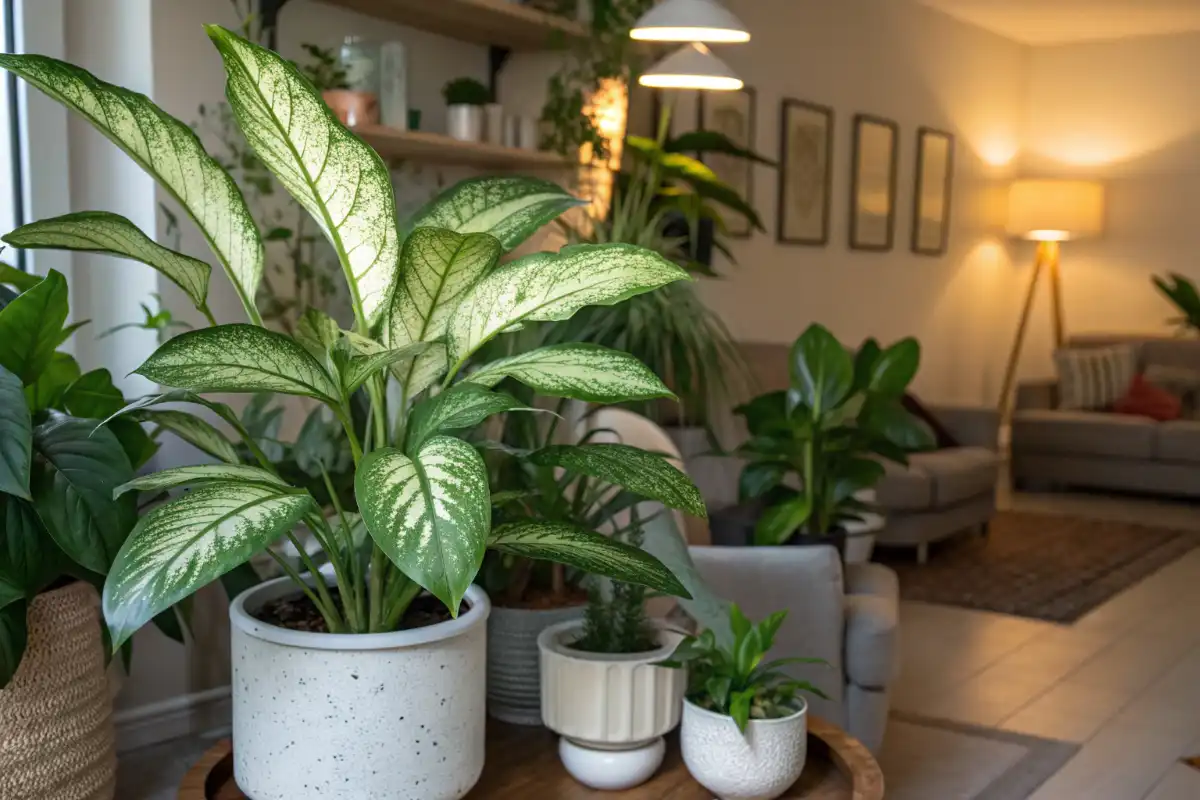 نمایش گیاهان زینتی برگ پهن زیبا مانند دیفن‌باخیا